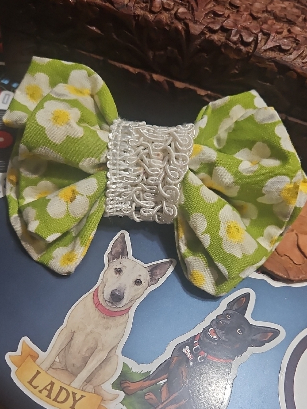 Hand Crafted Pet Collar Floral Bow Tie Lace Accent NEW